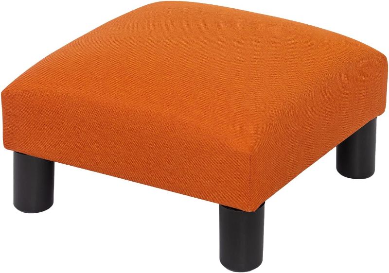 Photo 1 of Adeco Small Ottoman Geometric Art – Cuboid & Cylinder Footstool Footrest, Dynamic Orange
