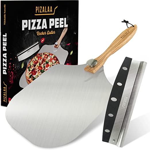 Photo 1 of 
PIZALAA Pizza Peel 12 Inch with Pizza cutter - Aluminium Metal Pizza Paddle with Wooden Foldable Handle for Easy Storage, Pizza Cutter Rocker, Pizza Server, Pizza Oven Accessories, Homemade Pizza