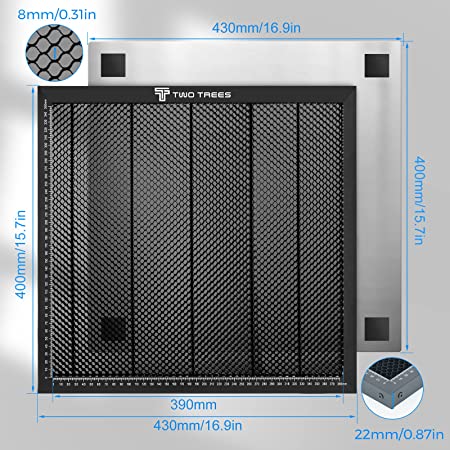 Photo 1 of 
Roll over image to zoom in
Twotrees Honeycomb Laser Bed 430x400mm Honeycomb Board Table for Laser Cutter Engraver, Honeycomb Working Table for Laser Cutting Engraving, Metal Base Kit for Desktop Protection (16.9” x15.7”)