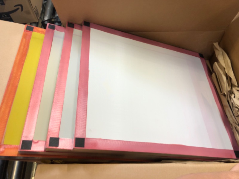Photo 1 of Aluminum Screen Printing Screens, 20 x 24 Inch Pre-Stretched Silk Screen Frames, Dry Sift Screen Set of 4, Polyester mesh Screen, 60 90 110 200 Mesh, Micron Equiv 250 165 149 75 20 × 24"