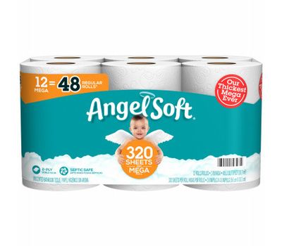 Photo 1 of Angel Soft Toilet Paper, 2-Ply, 12 Mega Rolls = 48 Regular Rolls 