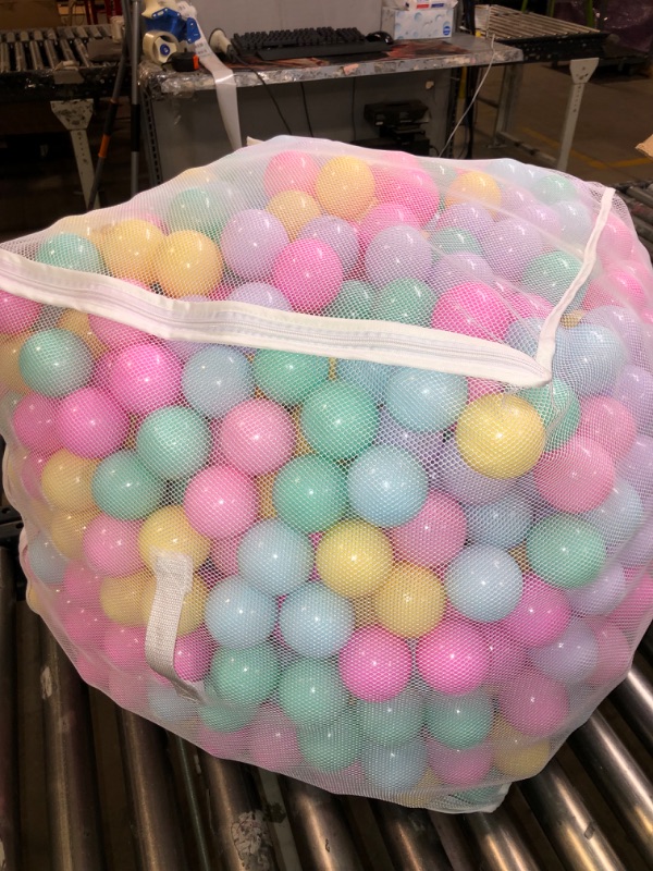 Photo 2 of Amazon Basics BPA Free Crush-Proof Plastic Ball Pit Balls with Storage Bag, Toddlers Kids 12+ Months, 6 Pastel Colors - Pack of 1000 6 Pastel Colors 1,000 Balls