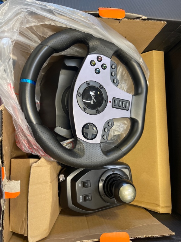 Photo 3 of Game Racing Wheel, PXN V9 270°/900° Adjustable Racing Steering Wheel, with Clutch and Shifter, Support Vibration and Headset Function, Suitable for PC, PS3, PS4, Xbox One, Nintendo Switch.