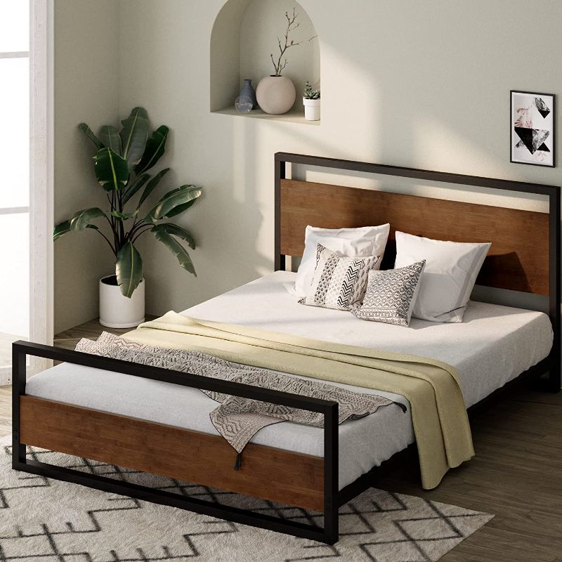 Photo 1 of ZINUS Suzanne Bamboo and Metal Platform Bed Frame with Footboard / Wood Slat Support / No Box Spring Needed / Easy Assembly, King
