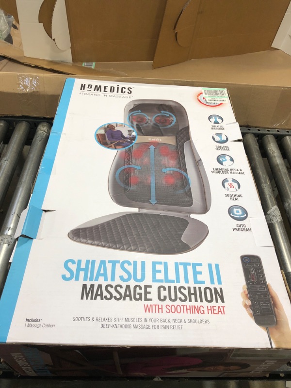 Photo 2 of HoMedics Shiatsu Elite II Massage Cushion with Soothing Heat 2 Back Massage Styles, 3 Massage Zones, Spot Massage, Controller and Chair Straps
MISSING REMOTE***********