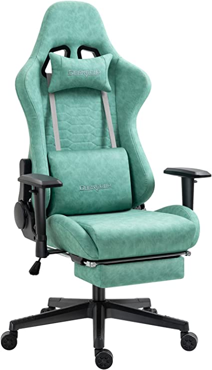 Photo 1 of Darkecho Gaming Chair with Footrest Massage Vintage Leather Ergonomic Office Computer Chair Racing Desk Chair Reclining Adjustable High Back Gamer Chair with Headrest and Lumbar Support Mint Green