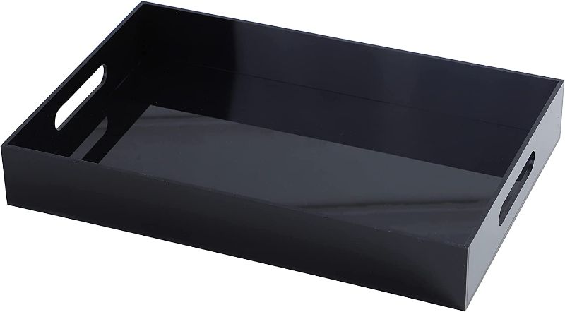 Photo 1 of  Serving Tray with Handles, Decorative Tray,Coffee Table Tray,Acrylic Tray for Breakfast, Tea, Food, Butler,Table Ottoman Vanity Countertop,Black
