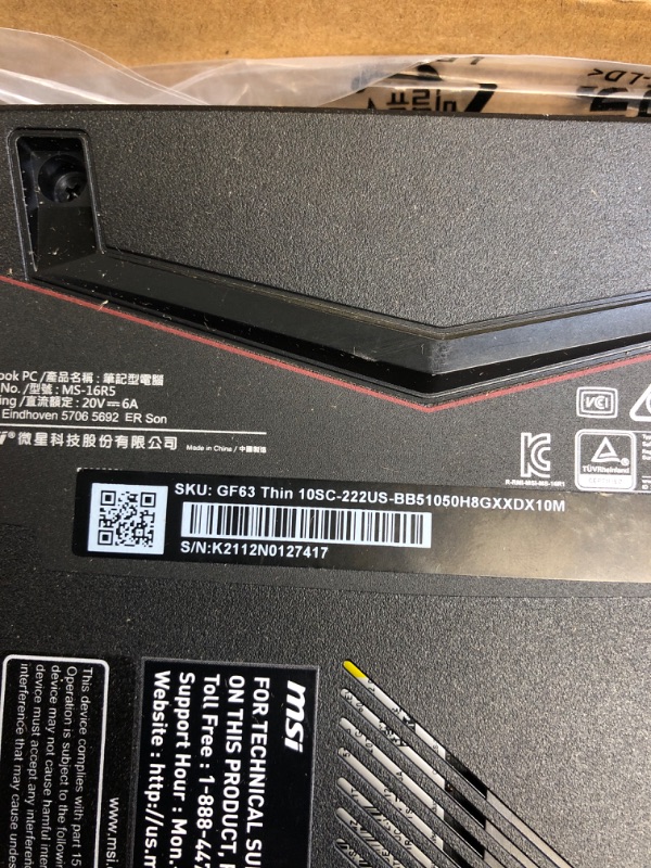 Photo 1 of 2021 MSI GF63 Thin Gaming 15.6" FHD Laptop Computer, Intel Core i5-10300H (Beats i7-9750H), 16GB RAM, 512GB PCIe SSD, Backlit Keyboard, GeForce GTX 1650 MaxQ, HD Webcam, Win 10, Black, 
NON FUNCTIONAL ,FOR PARTS ONLY,LOOSE PARTS*********
