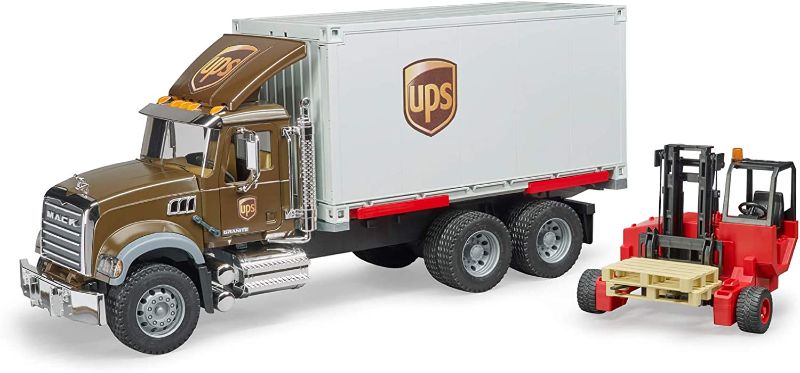 Photo 1 of Bruder Toys 02828 Mack Granite UPS Logistics Truck with Forklift Vehicles-Toy
