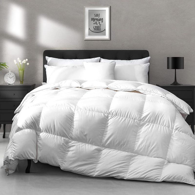 Photo 1 of 
APSMILE Luxury All Season Goose Feathers Down Comforter Full/Queen Size Duvet Insert - 100% Organic Cotton, 750 Fill Power Medium Warmth, (Ivory White, 90X90)
Size:Queen
Color:Ivory White / Medium Warmth