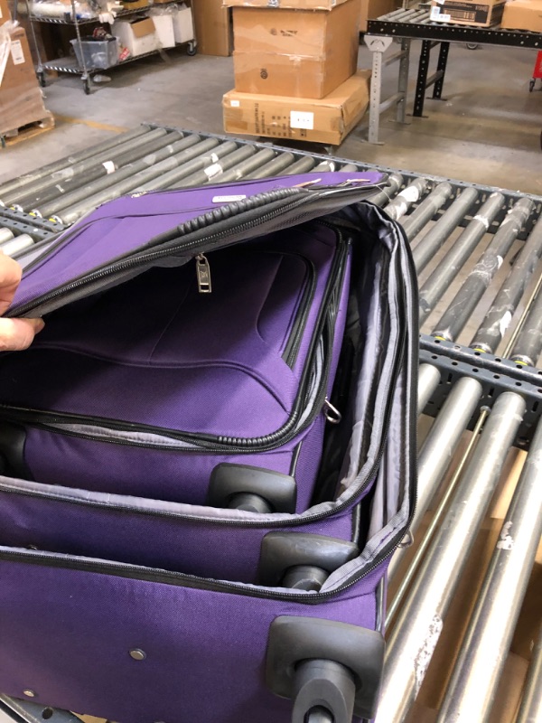 Photo 4 of American Tourister Pop Max Softside Luggage with Spinner Wheels, Purple, Checked-Large 29-Inch Checked-Large 29-Inch Purple