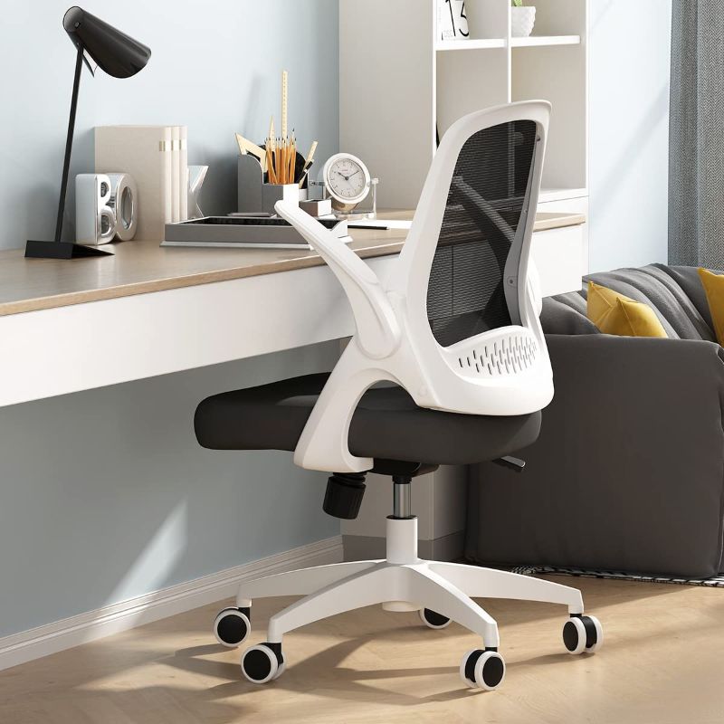 Photo 1 of Hbada Home Office Chair Work Desk Chair Comfort Ergonomic Swivel Computer Chair with Flip-up Arms and Adjustable Height, White
