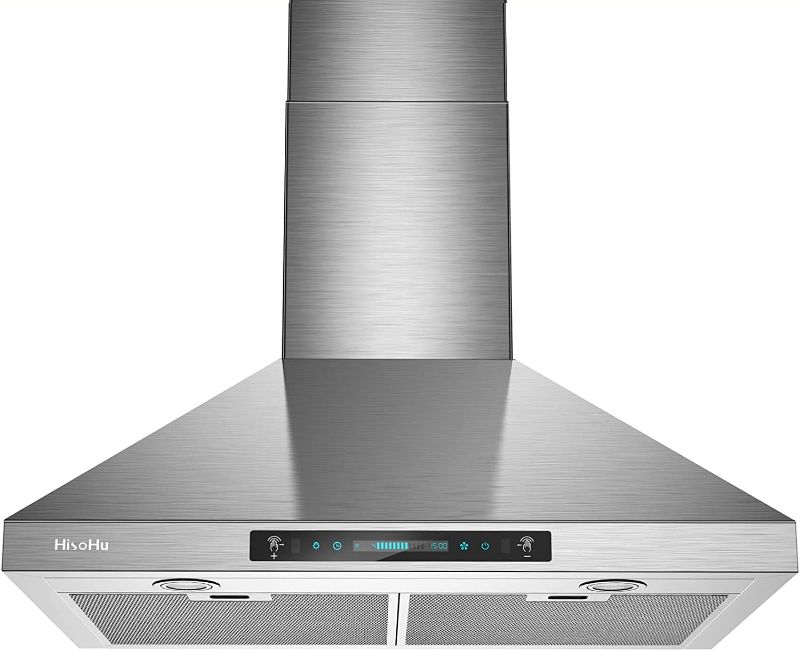 Photo 1 of HisoHu Wall Mount Range Hood with Ducted/Ductless Convertible Duct, 36 Inch 780 CFM Stainless Steel Vent Hood, 4 Speed Gesture Sensing Exhaust Hood with Dimmable LED lights(A02-36")
