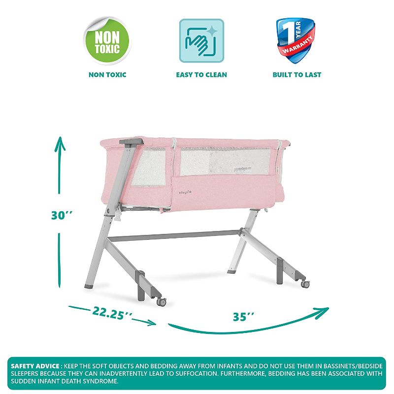 Photo 1 of Dream On Me Skylar Bassinet and Beside Sleeper in Pink, Lightweight and Portable Baby Bassinet, Five Position Adjustable Height, Easy to Fold and Carry...
Color:Pink