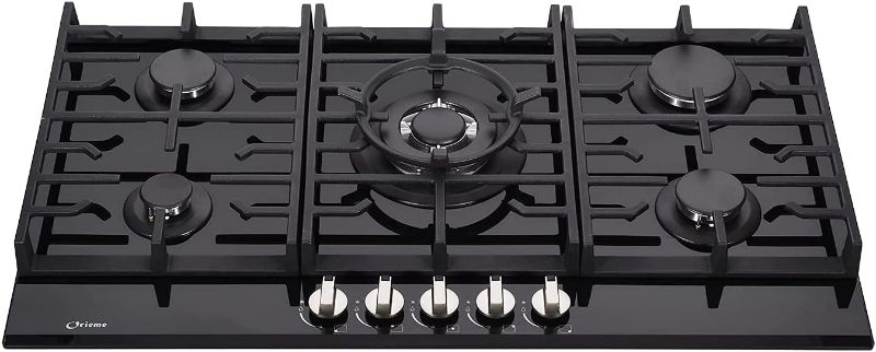 Photo 1 of 34 Inch Gas Cooktop OM501G, Tempered Glass Gas Cooktop, NG/LPG Convertible ETL Certified Gas Burners, 5 Burners Gas Stovetop
