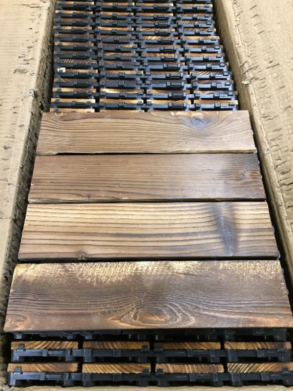 Photo 2 of 36 Pack Hardwood Interlocking Patio Deck Tiles, Wood Interlocking Flooring Tiles,12" × 12" Interlocking Patio Tiles,Outdoor Interlocking Waterproof