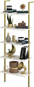 Photo 1 of 
aboxoo Ladder Shelf White Marble Open Bookshelf 5-Tier Wall-Mounted Wood Rack Industrial Modern Plant Flower Stand Utility Organizer Bookcase Metal Frame Furniture Office Kitchen Bedroom (White)
