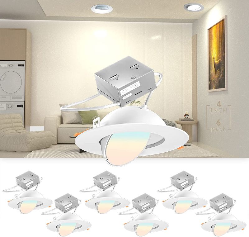 Photo 1 of 4 Inch Led Recessed Light Gimbal, 360°+90° Adjustable Led Recessed Light Directional 4 inch 3000K/4000K/5000K Dimmable Swivel Retrofit 4 Gimbal Led Recessed Light 9W=100W 1000LM–IC Rated (6Pack)
