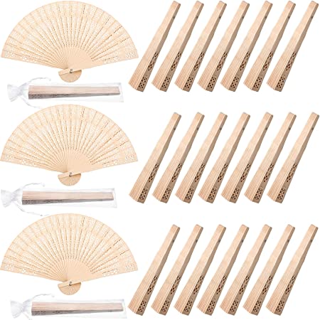 Photo 1 of 100 Pieces Wooden Handheld Folding Fans with Gift Bag Vintage Chinese Foldable Hand Fan Wooden Openwork Folding Fans for Wedding Party Decoration Birthdays Home Gifts
