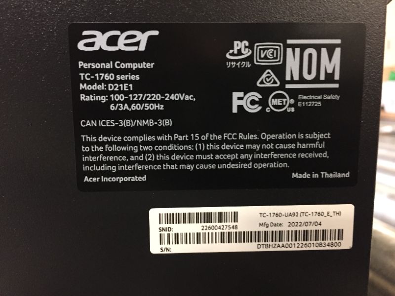 Photo 5 of Acer Aspire TC-1760-UA92 Desktop | 12th Gen Intel Core i5-12400 6-Core Processor | 12GB 3200MHz DDR4 | 512GB NVMe M.2 SSD | 8X DVD | Intel Wireless Wi-Fi 6 AX201 | Bluetooth 5.2 | Windows 11 Home
