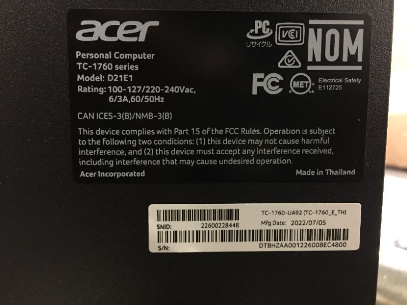 Photo 5 of Acer Aspire TC-1760-UA92 Desktop | 12th Gen Intel Core i5-12400 6-Core Processor | 12GB 3200MHz DDR4 | 512GB NVMe M.2 SSD | 8X DVD | Intel Wireless Wi-Fi 6 AX201 | Bluetooth 5.2 | Windows 11 Home
