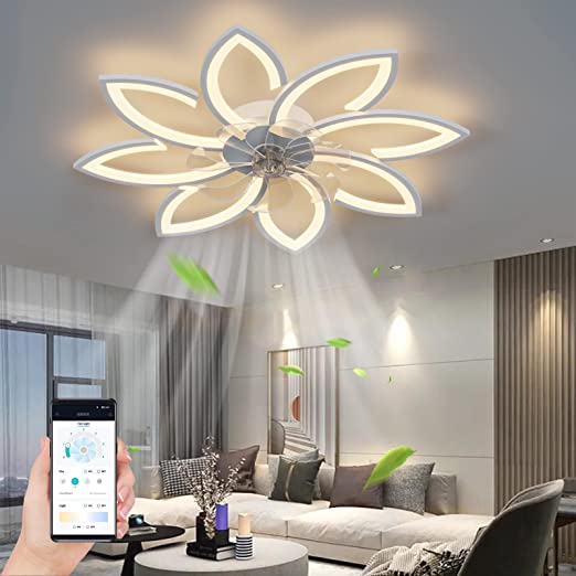 Photo 1 of  Ceiling Fan with Lamp, Led Ceiling Fan Flower Shape Bedroom Ceiling Lamp Remote Control 3 Colors Switching 6 Wind Speed for Bedroom?Living Room Fan Ceiling Lamp

