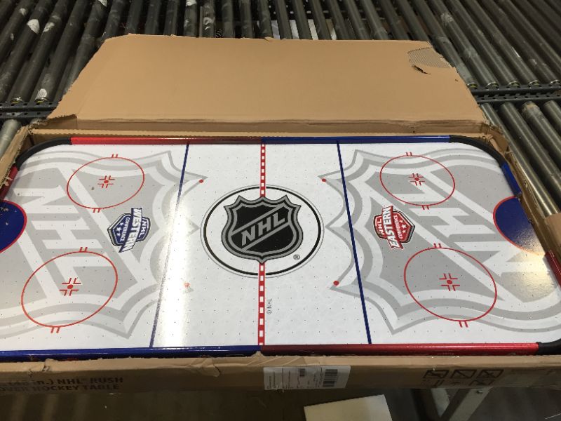 Photo 2 of 48" Mid-Size NHL Rush Indoor Hover Hockey Game Table; Easy Setup, Air-Powered Play with LED Scoring, Black
