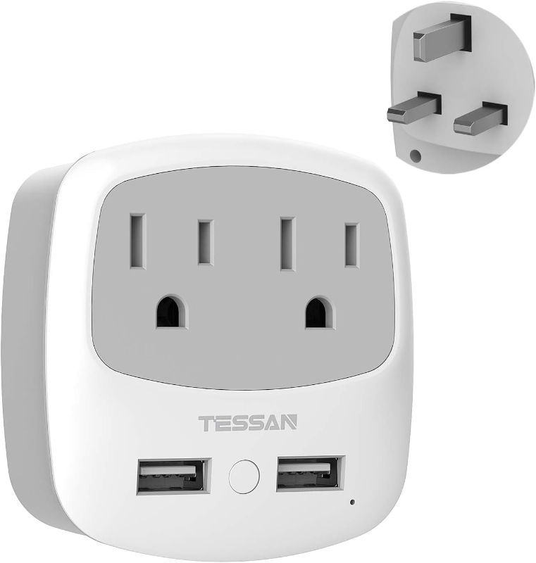 Photo 1 of UK Ireland Travel Plug Adapter, TESSAN Type G Power Adaptor with 2 USB Charger Ports 2 American Outlets, US to Scotland London England British Irish Kenya Dubai Qatar Plug Converter
