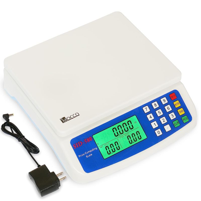 Photo 1 of 30kg x 1g Electronic Computing Scale, MOCCO LCD Digital Commercial Food Produce Scales 66LB Capacity with AC Adapter for Meat Weighting Kitchen Stores Restaurant Market
