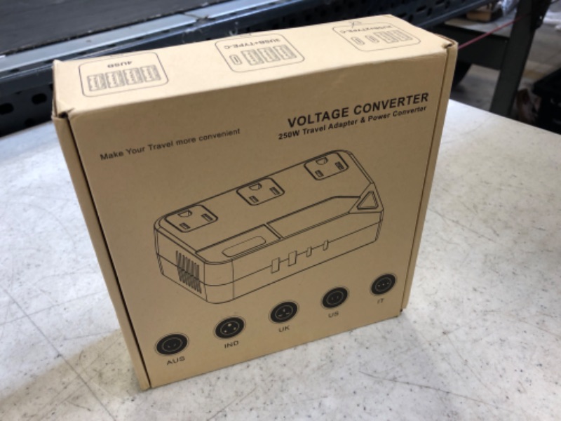 Photo 1 of Universal 100V-220V Travel Adapter, 250W Travel Voltage Converter for curlers, straighteners, Chargers, Power Plugs with 2 USB 2 Type-c Charging Ports and 3 AC Plugs, Including A,C,D,G,I,L Type 2U2C Black