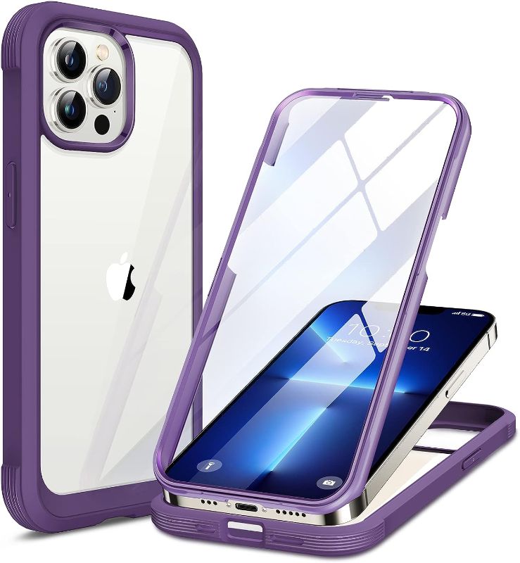 Photo 1 of Miracase Glass Case for iPhone 13 Pro Max 6.7 inch, 2023 Upgrade Full-Body Clear Bumper Case with Built-in 9H Tempered Glass Screen Protector for iPhone 13 Pro Max, Purple
