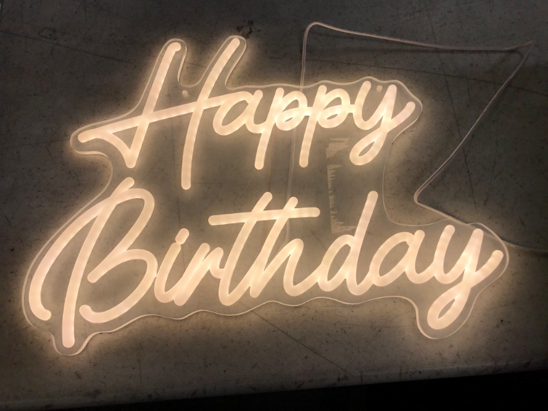 Photo 2 of Kavaas Happy Birthday Neon Sign, Neon Happy Birthday Sign for Backdrop with Dimmable Switch - Happy Birthday Light Up Sign for Birthday Party Decoration (Warm White)