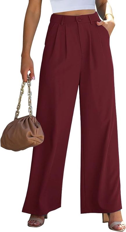 Photo 1 of FUNYYZO Women's Wide Leg Pants High Elastic Waisted in The Back Business Work Trousers Long Straight Suit Pants -- Size Medium
