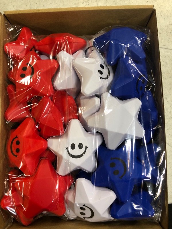 Photo 2 of 30 Pcs 2.8 Inch Star Stress Balls Independence Day Ball Star Shaped Student Prizes Patriotic Star Toys Party Favors Star for 4th of July Theme Party Supply Class Reward Party Filler
