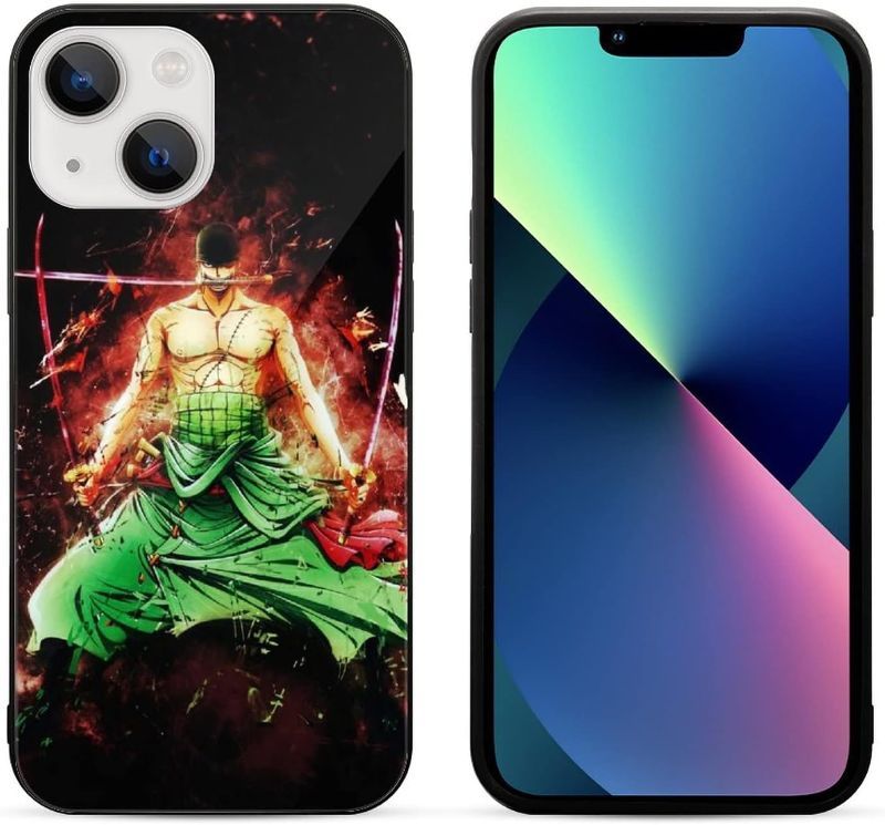 Photo 1 of Cover for iPhone 13 Phone Case Silicone TPU +Glass Tempered Glass Back Roronoa Zoro One Piece Phone Cases
