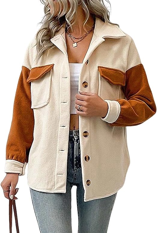 Photo 1 of Rxozrxoz Women's Fleece Jacket Color Blocking Lightweighted Button Down Shirts with Pockets Winter Shacket Jacket Coat
 XL