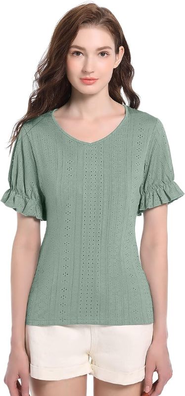 Photo 1 of jstarloves Women's Puff Sleeve V-Neck T-Shirt - Stylish and Comfortable Summer Casual Wear for Any Occasion Medium
