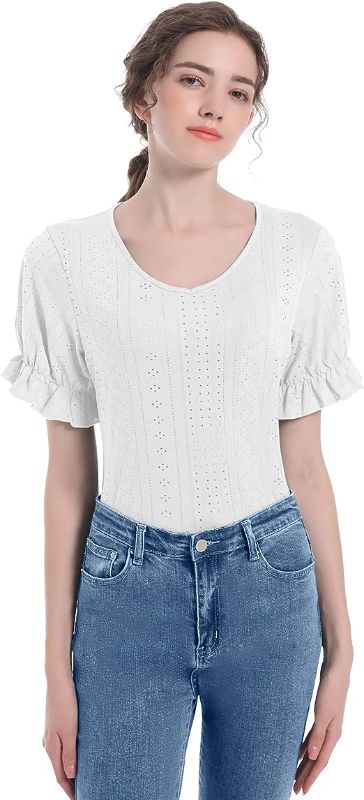 Photo 1 of jstarloves Women's Puff Sleeve V-Neck T-Shirt - Stylish and Comfortable Summer Casual Wear for Any Occasion Large
