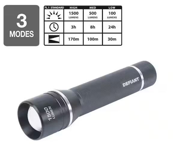 Photo 1 of 1500 Lumens LED Slide-to-Focusing Aluminum Flashlight
