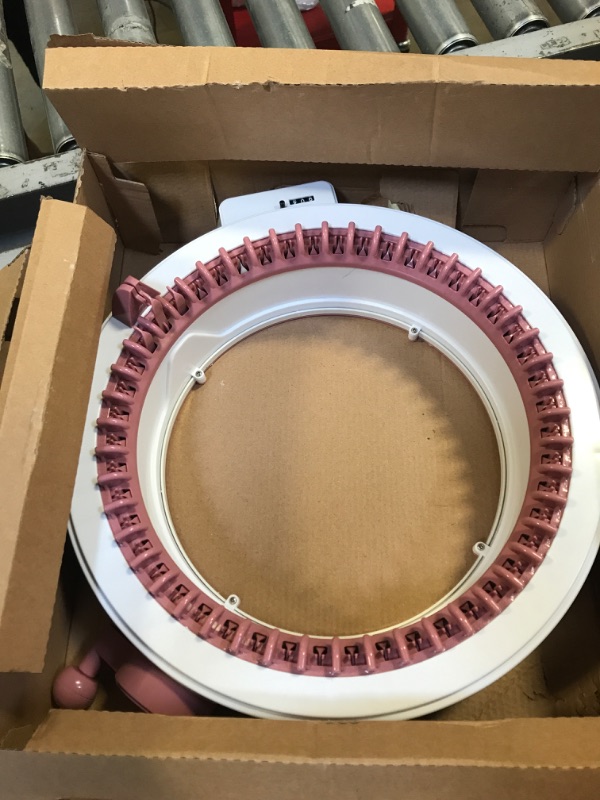 Photo 1 of 48 Needles Knitting Machines with Row Counter, Smart Weaving Loom Knitting Round Loom for Adults/Kids, Knitting Board Rotating Double Knit Loom Machine Kits Pink White 48 Needles