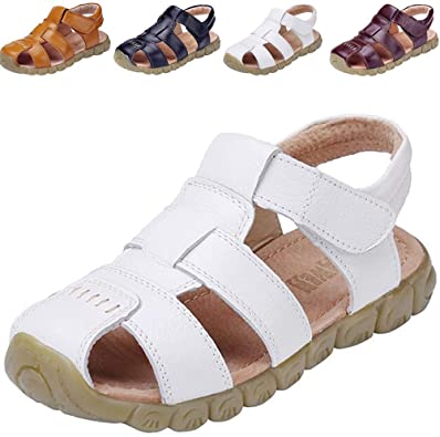 Photo 1 of DADAWEN Boy's Girl's Leather Closed Toe Outdoor Sport Sandals (Toddler/Little Kid/Big Kid) ---
 white size 9.5 toddler