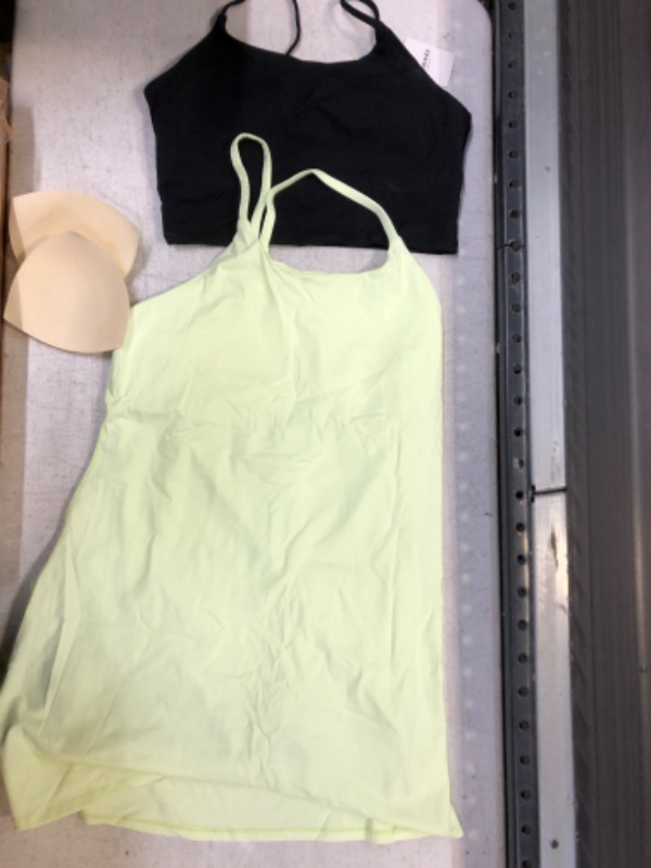 Photo 1 of 2-ITEM WOMENS SWIMSUIT AND BRA BUNDLE SIZE 2XL: 
BLACK SPORTS BRA 2XL; GREEN SWIMSWUIT WITH SHORTS UNDERNEATH 2XL