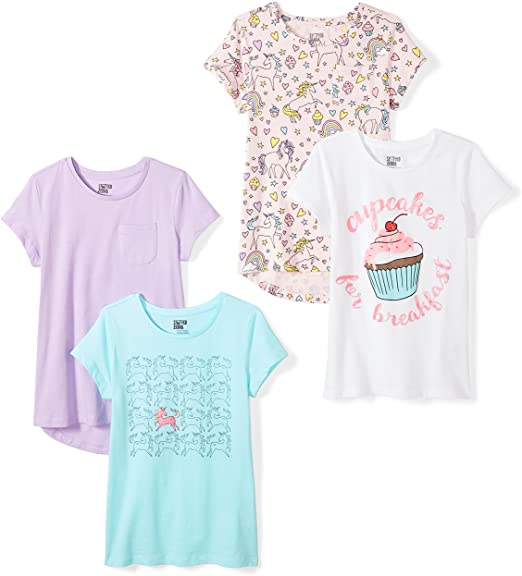 Photo 1 of Amazon Essentials Girls and Toddlers' Short-Sleeve T-Shirt Tops (Previously Spotted Zebra), Multipack OF 4; XS
