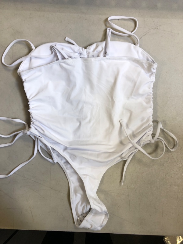 Photo 2 of WOMENS WHITE ONE-PIECE SWIMSUIT WITH SPAGHETTI STRAP LACE-UP BATHING SUIT SIZE SMALL