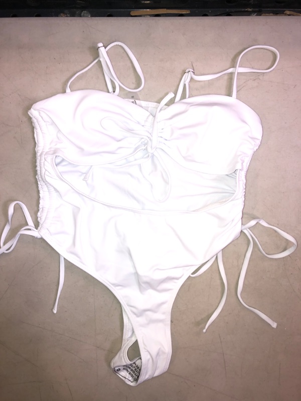 Photo 1 of WOMENS WHITE ONE-PIECE SWIMSUIT WITH SPAGHETTI STRAP LACE-UP BATHING SUIT SIZE SMALL