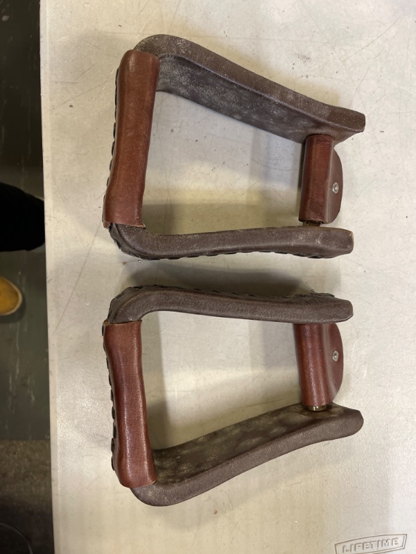 Photo 1 of  Leather Sloped Wooden Roper Stirrups with Leather Brown