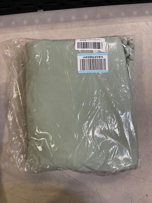 Photo 2 of Andency Pom Pom Fringe Duvet Cover Queen Size (90x90 Inch), 3 Pieces (1 Solid Sage Green Duvet Cover, 2 Pillowcases) Soft Washed Microfiber Duvet Cover Set with Zipper Closure, Corner Ties Queen Sage Green (No Comforter)