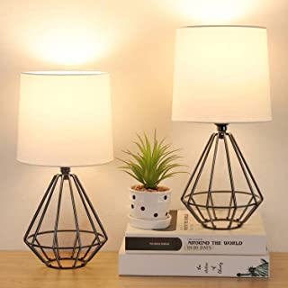 Photo 1 of  Set of 2 Table Lamp, Modern Bedside Lamp with Simple Black Metal Base, Fabric Shade for Nightstand Bedroom Living