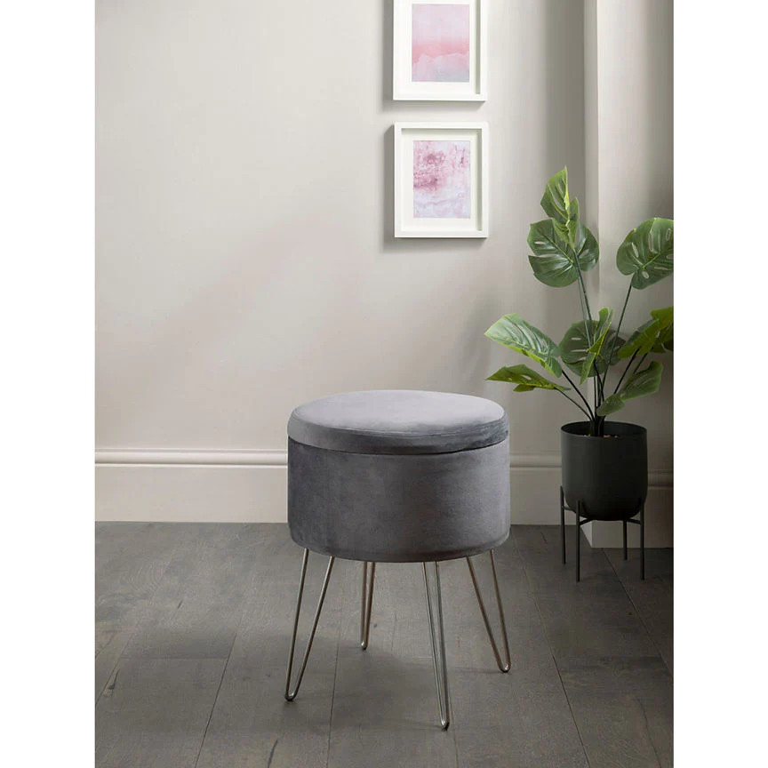 Photo 1 of  Grey Velvet Storage Stool