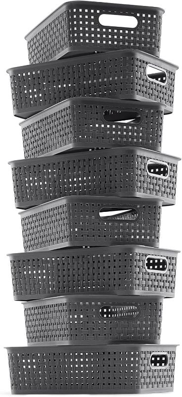 Photo 1 of [ 8 Pack ] Plastic Storage Baskets - Small Pantry Organization and Storage Bins - Household Organizers for Laundry Room, Bathrooms, Bedrooms, Kitchens, Cabinets, Countertop, Under Sink or On Shelves
